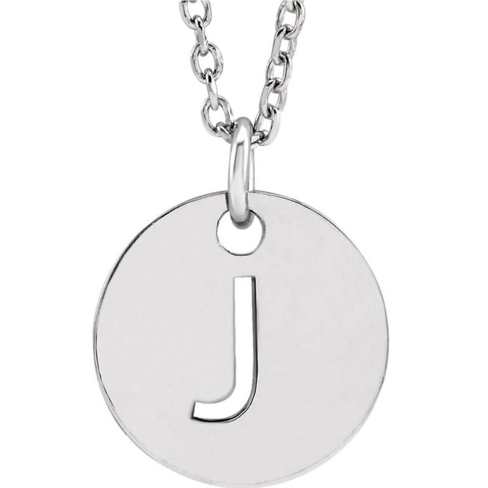 Sterling Silver Initial J, Small 10mm Pierced Disc Necklace, 16-18 In.